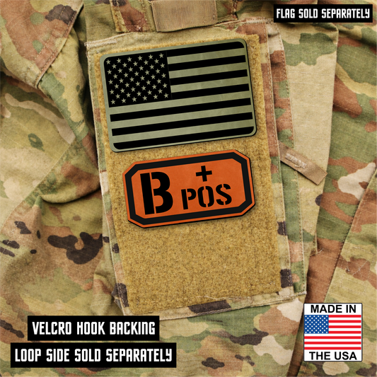 B Postitive Blood Type Patch – Engraved Synthetic Material 1.25" x 2.5" Hook & Loop | 24 Color Options