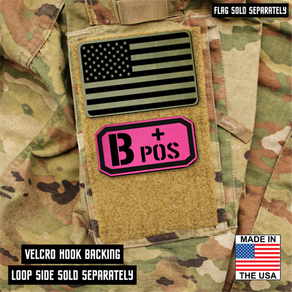 B Postitive Blood Type Patch – Engraved Synthetic Material 1.25" x 2.5" Hook & Loop | 24 Color Options