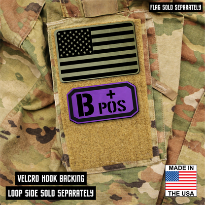 B Postitive Blood Type Patch – Engraved Synthetic Material 1.25" x 2.5" Hook & Loop | 24 Color Options