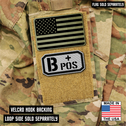 B Postitive Blood Type Patch – Engraved Synthetic Material 1.25" x 2.5" Hook & Loop | 24 Color Options