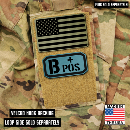 B Postitive Blood Type Patch – Engraved Synthetic Material 1.25" x 2.5" Hook & Loop | 24 Color Options