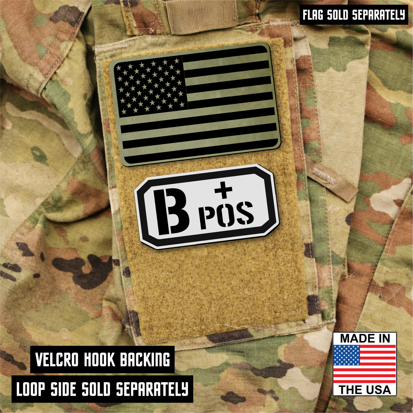 B Postitive Blood Type Patch – Engraved Synthetic Material 1.25" x 2.5" Hook & Loop | 24 Color Options