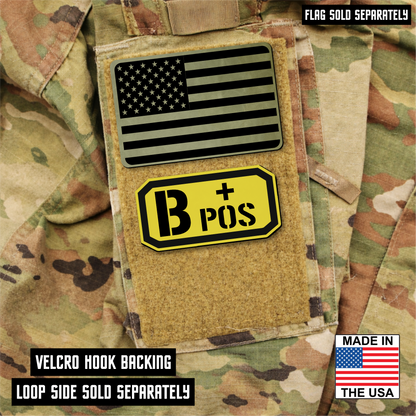 B Postitive Blood Type Patch – Engraved Synthetic Material 1.25" x 2.5" Hook & Loop | 24 Color Options
