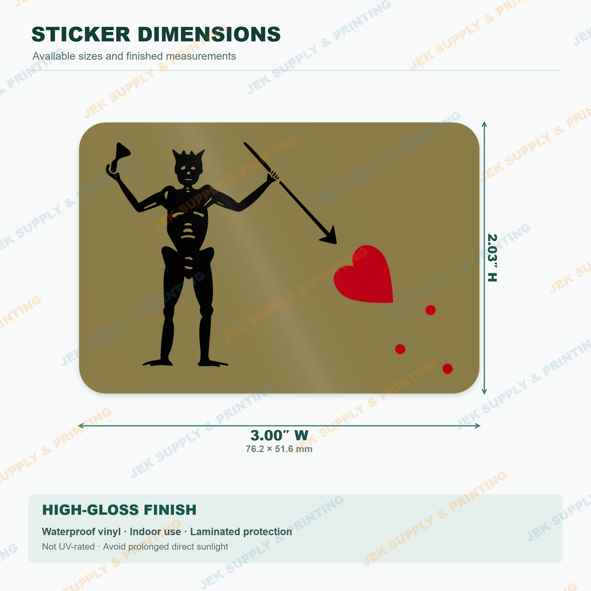 Tactical Blackbeard Pirate Flag vinyl decal, 3 inch width dimension guide