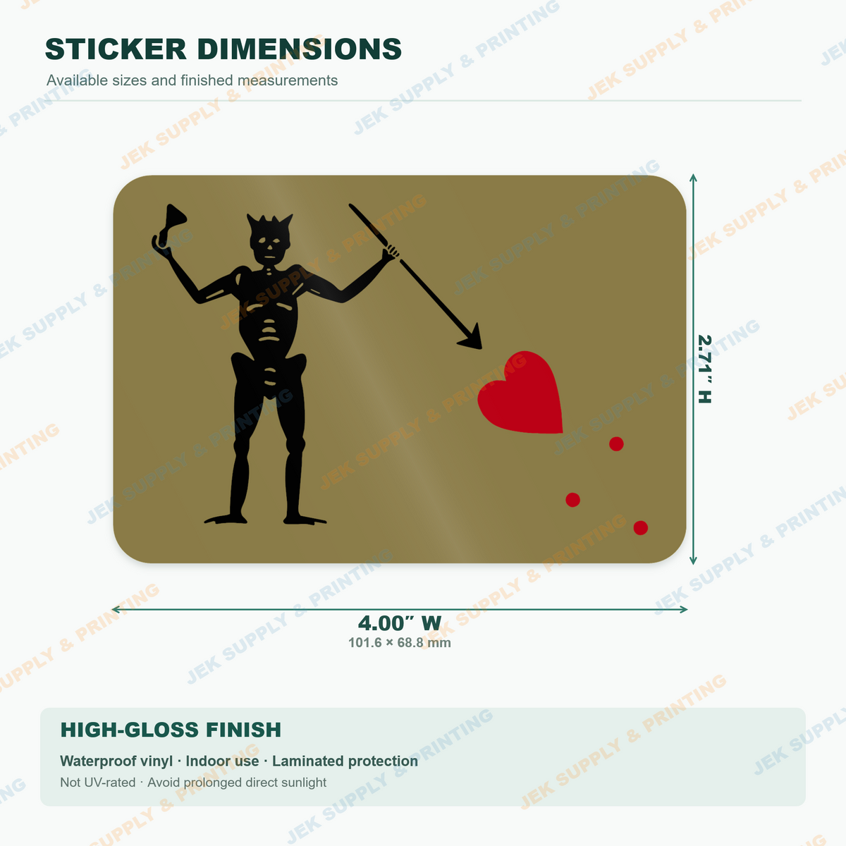 Tactical Blackbeard Pirate Flag vinyl decal, 4 inch width dimension guide