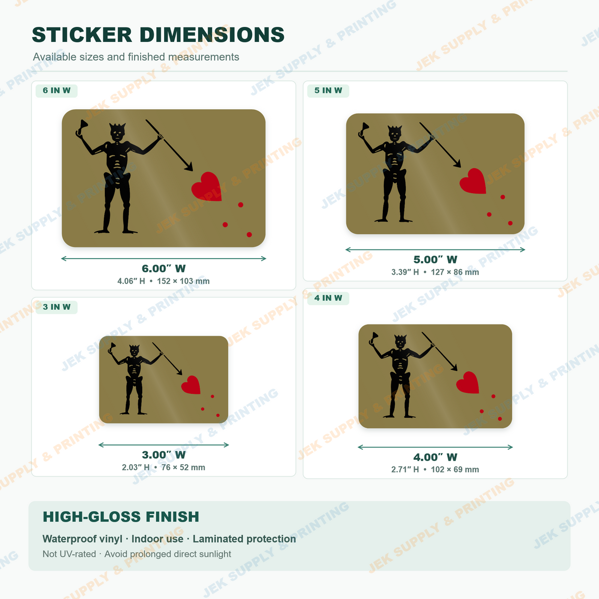 Tactical Blackbeard Pirate Flag sticker size comparison, 3, 4, 5, 6 inch width options