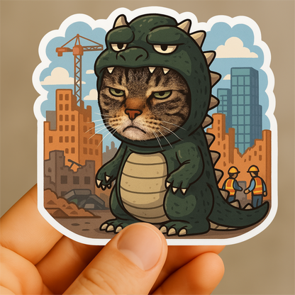 Disappointed Cat-zilla Sticker – Funny Cat Vinyl Decal, Waterproof Monster Cat Sticker