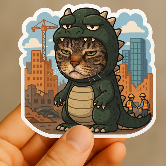Disappointed Cat-zilla Sticker – Funny Cat Vinyl Decal, Waterproof Monster Cat Sticker