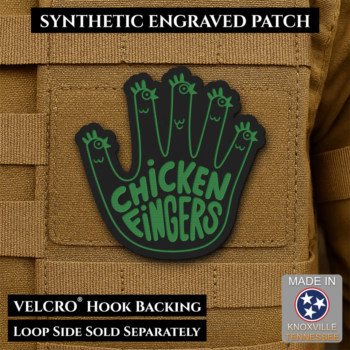 Chicken Fingers Funny Morale Patch, 2.5" | Made in USA | VELCRO® Brand Hook Backing