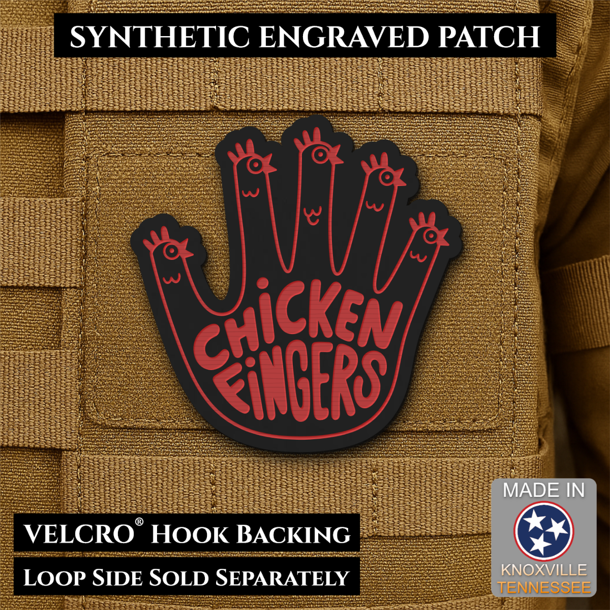 Chicken Fingers Funny Morale Patch, 2.5" | Made in USA | VELCRO® Brand Hook Backing