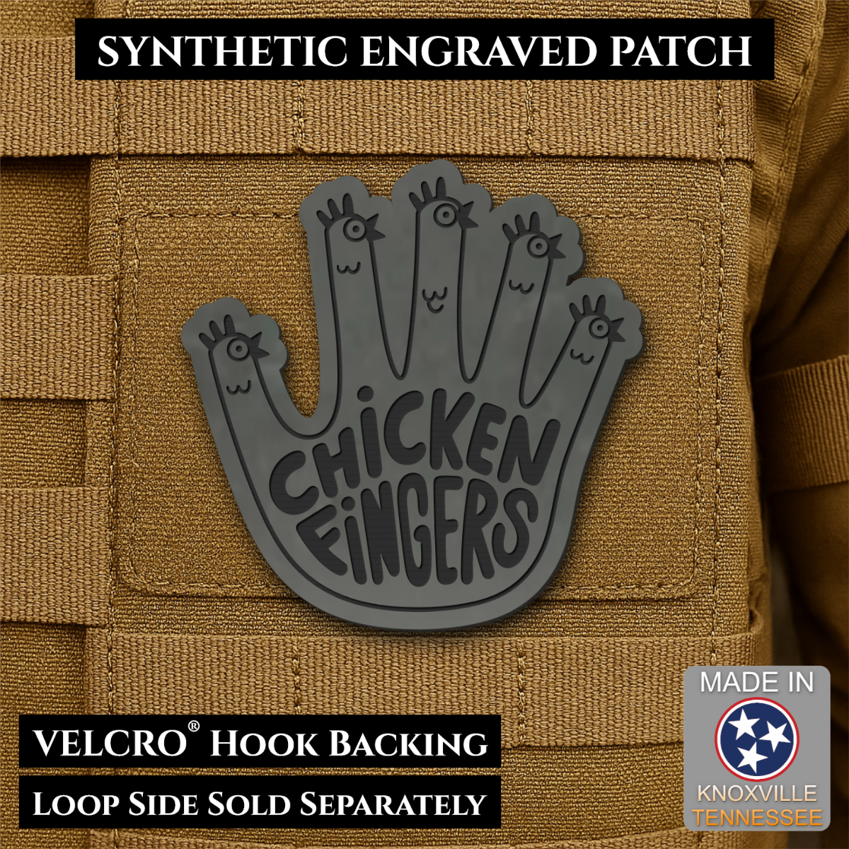 Chicken Fingers Funny Morale Patch, 2.5" | Made in USA | VELCRO® Brand Hook Backing