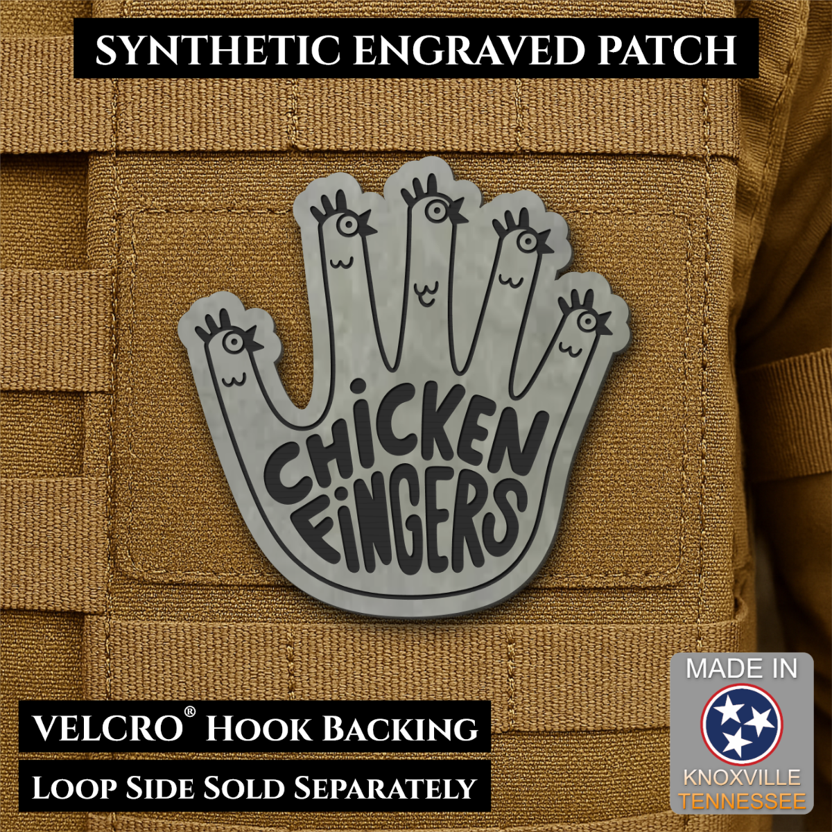 Chicken Fingers Funny Morale Patch, 2.5" | Made in USA | VELCRO® Brand Hook Backing