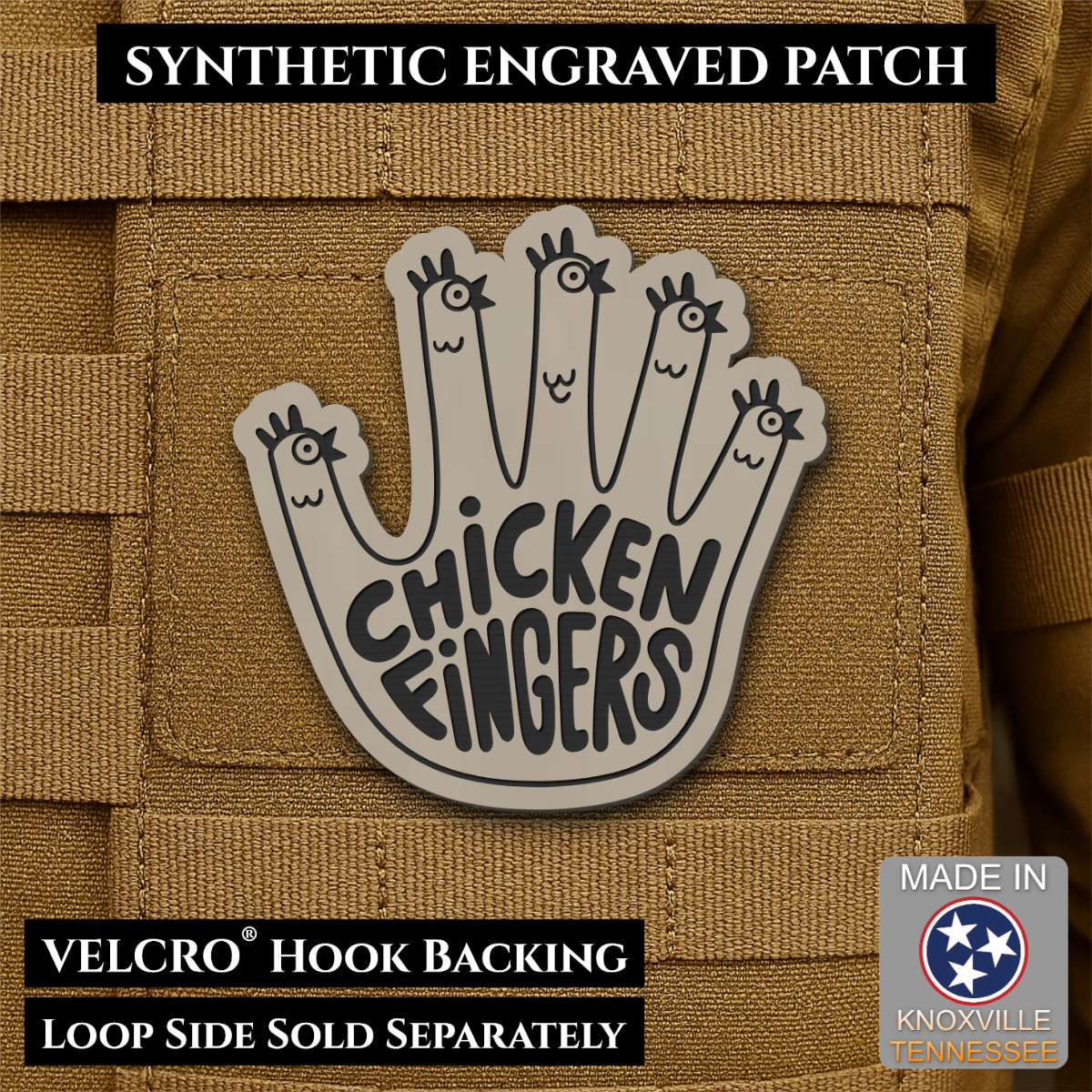 Chicken Fingers Funny Morale Patch, 2.5" | Made in USA | VELCRO® Brand Hook Backing