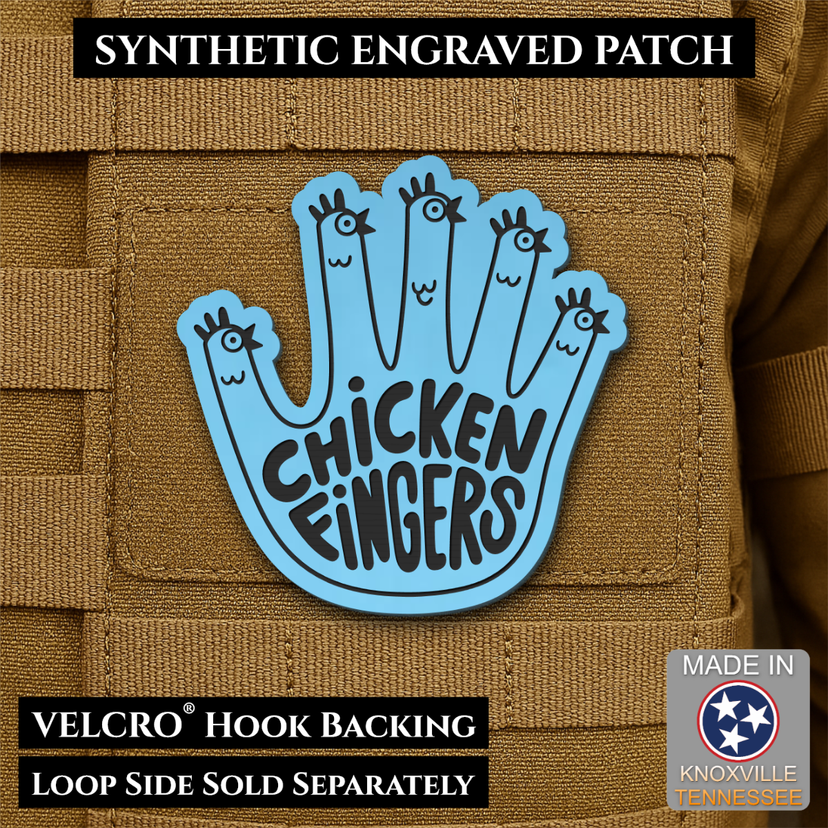 Chicken Fingers Funny Morale Patch, 2.5" | Made in USA | VELCRO® Brand Hook Backing