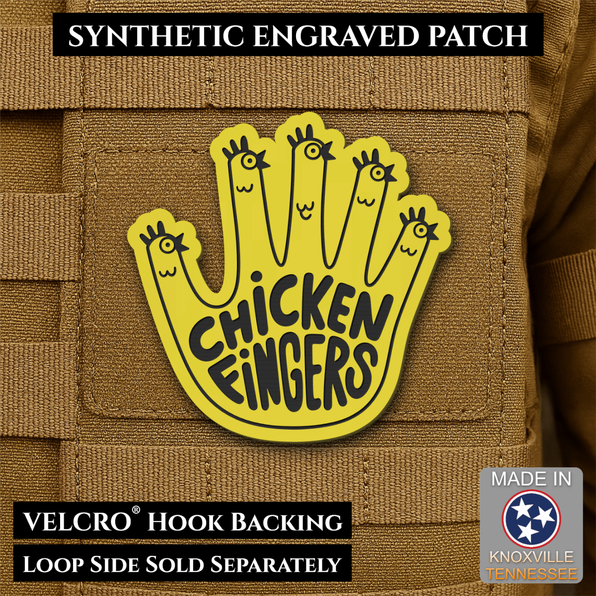 Chicken Fingers Funny Morale Patch, 2.5" | Made in USA | VELCRO® Brand Hook Backing