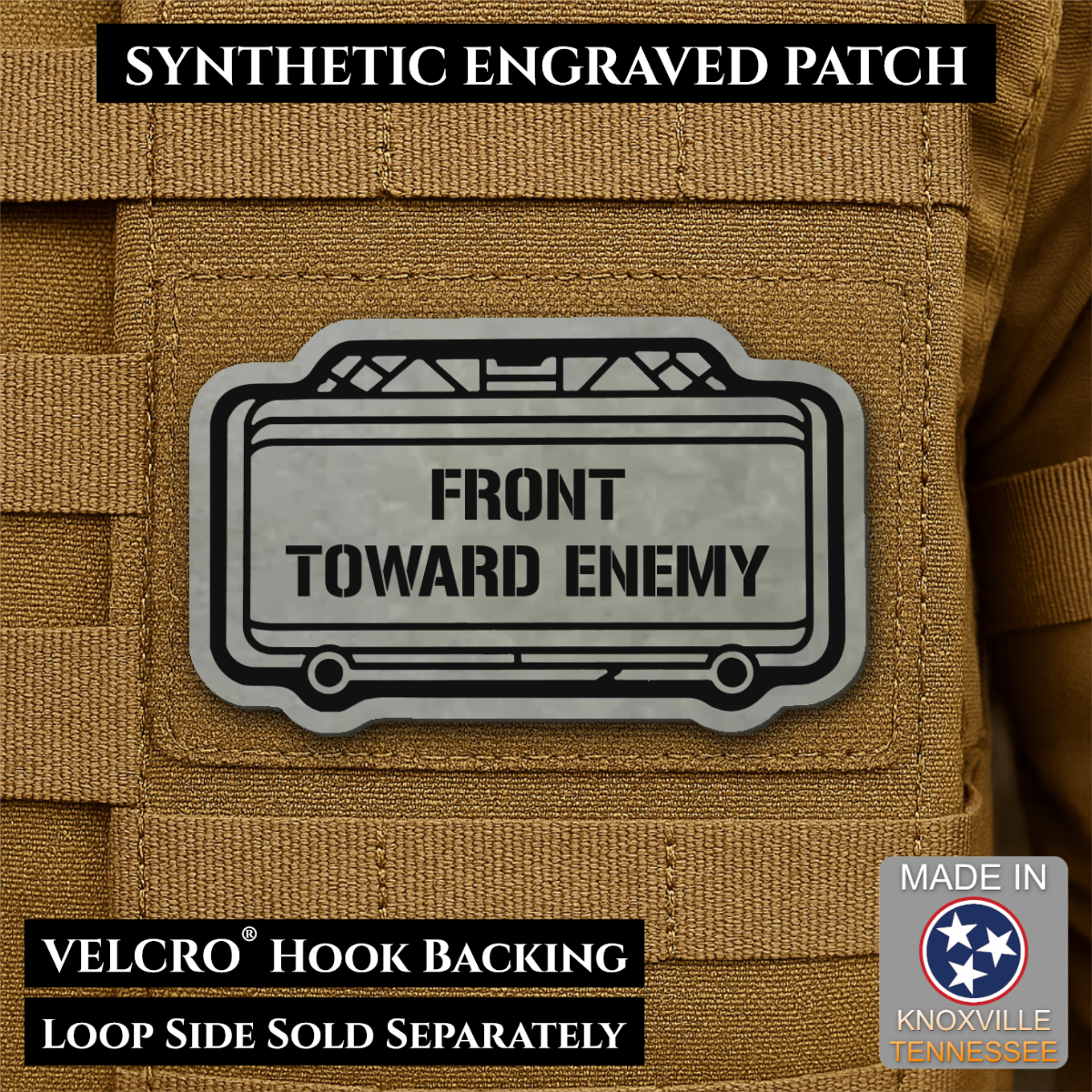 Claymore Mine “Front Toward Enemy” Funny Morale Patch | Made in USA | VELCRO® Brand Hook Backing