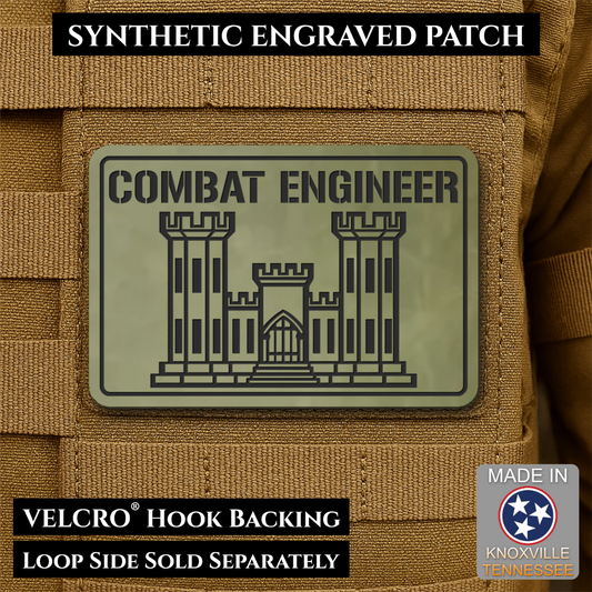 Combat Engineer Army Veteran Morale Patch, 2x3" | Made in USA | VELCRO® Brand Hook Backing