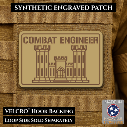 Combat Engineer Army Veteran Morale Patch, 2x3" | Made in USA | VELCRO® Brand Hook Backing