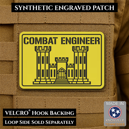 Combat Engineer Army Veteran Morale Patch, 2x3" | Made in USA | VELCRO® Brand Hook Backing