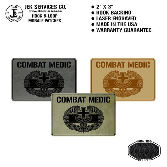 Combat Medic Morale Patch – 2” x 3” Laser Engraved Hook & Loop Tactical Patch | Made in USA