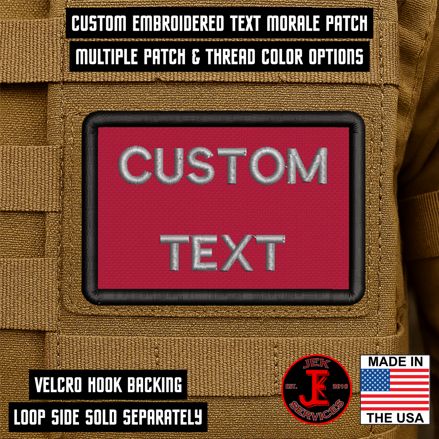 Custom Text Embroidered Morale Patches - Hook & Loop Velcro Gear Patch