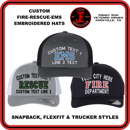 Custom Outline Style Fire, Rescue & EMS Embroidered Hats