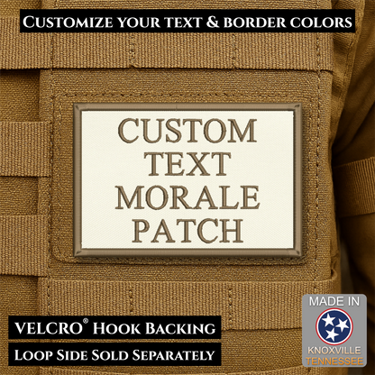 Custom embroidered morale patch with personalized text and customizable thread, border, and background color options