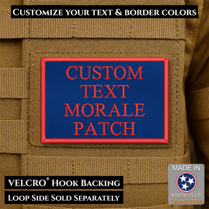 Custom embroidered morale patch with personalized text and customizable thread, border, and background color options
