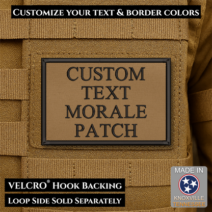 Custom embroidered morale patch with personalized text and customizable thread, border, and background color options
