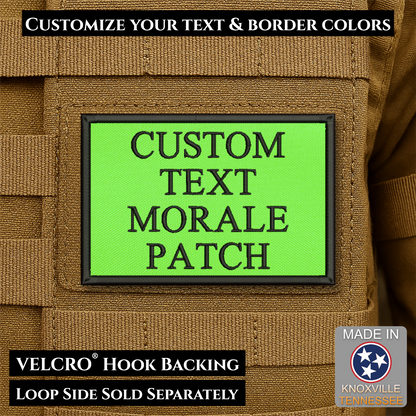 Custom embroidered morale patch with personalized text and customizable thread, border, and background color options