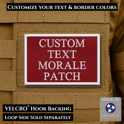 Custom embroidered morale patch with personalized text and customizable thread, border, and background color options