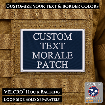 Custom embroidered morale patch with personalized text and customizable thread, border, and background color options