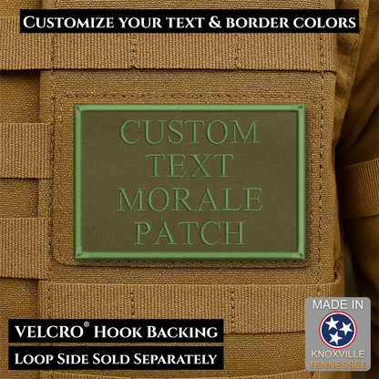 Custom embroidered morale patch with personalized text and customizable thread, border, and background color options