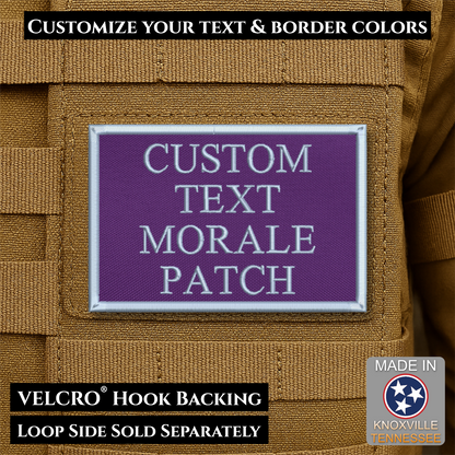 Custom embroidered morale patch with personalized text and customizable thread, border, and background color options