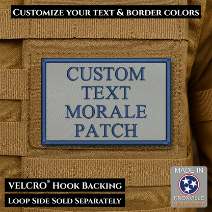 Custom embroidered morale patch with personalized text and customizable thread, border, and background color options