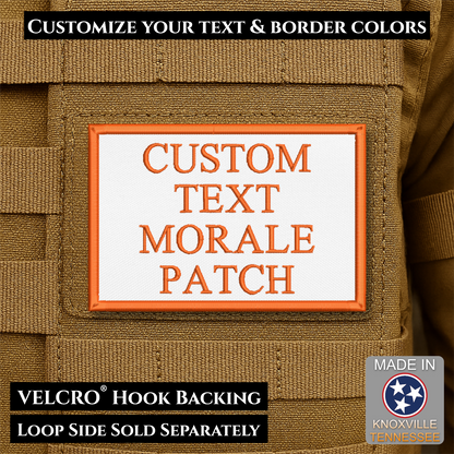Custom embroidered morale patch with personalized text and customizable thread, border, and background color options