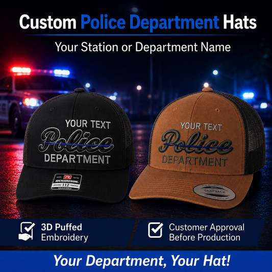 Custom 3D Puff Police Department Hats – Personalized Thin Blue Line Caps with Embroidered Department Name