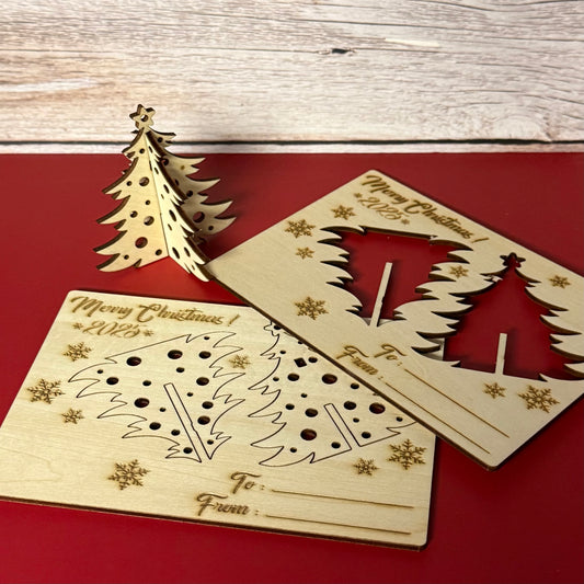 Custom Engraved Wooden 3D Christmas Cards - 4" X 5.9"