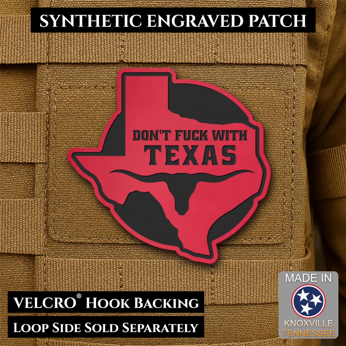 Don't Fuck With Texas Funny Morale Patch, 3" Round-ish | Made in USA | VELCRO® Brand Hook Backing