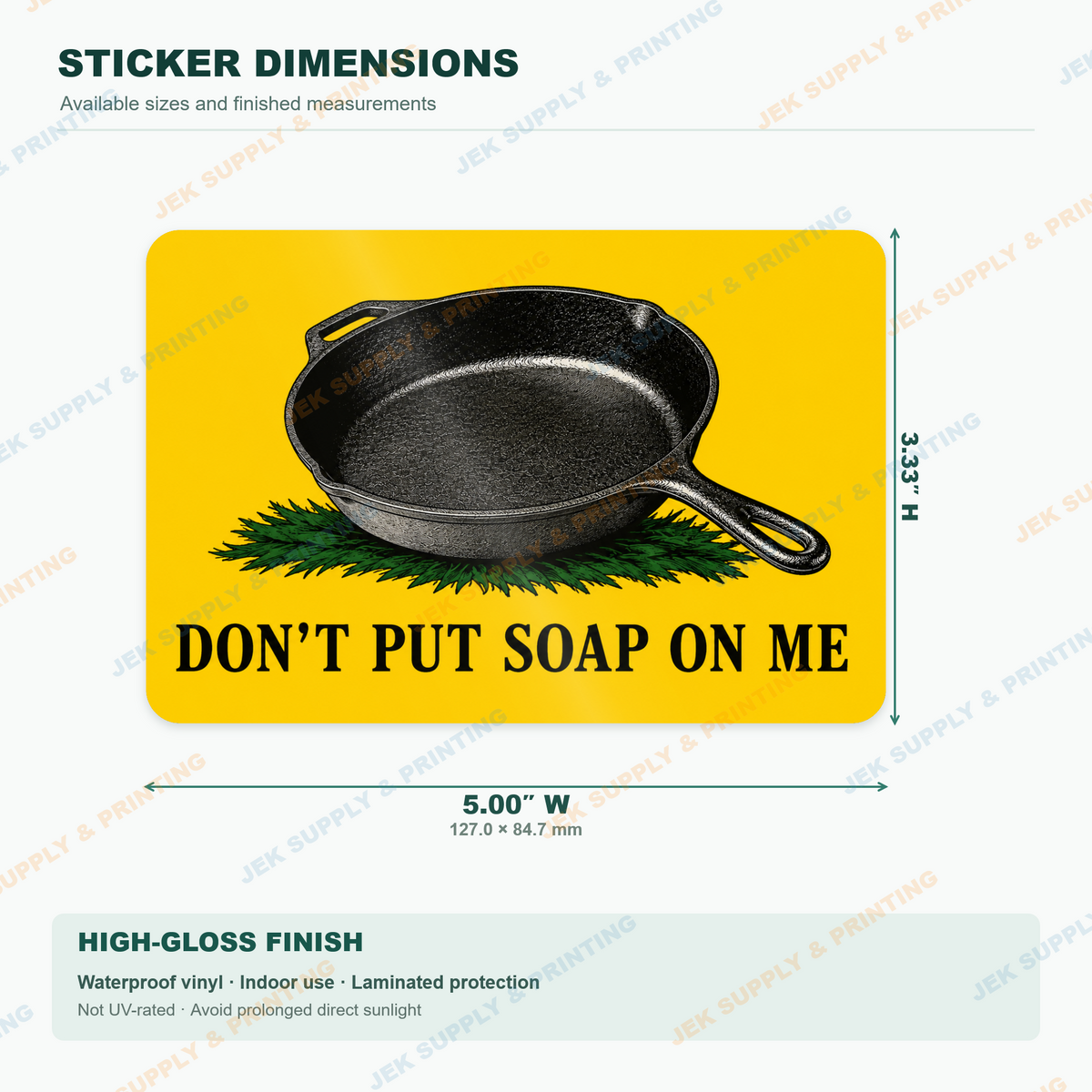 Don't Put Soap on Me vinyl decal, 5 inch width dimension guide