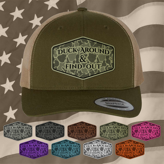 Funny Duck Around & Find Out Hat with Engraved Synthetic Leather Patch Cap