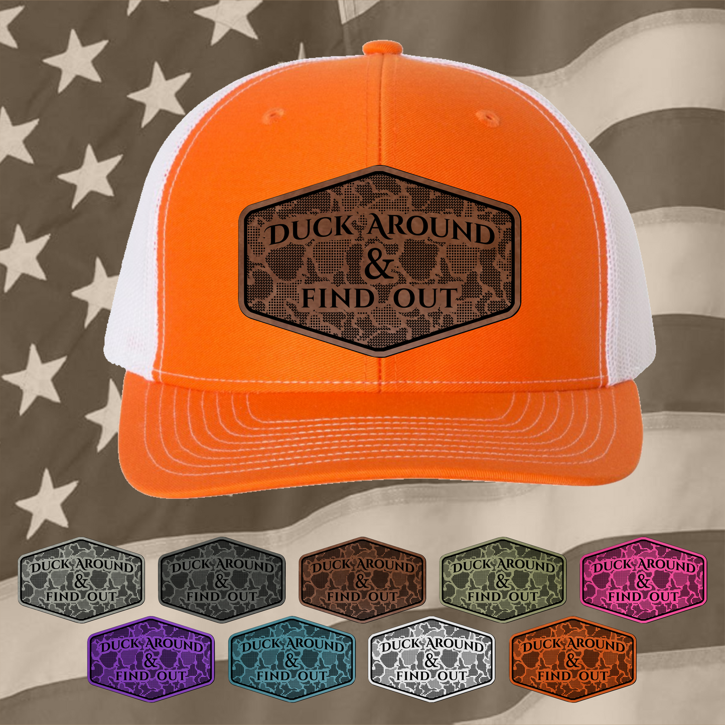 Funny Duck Around & Find Out Hat with Engraved Synthetic Leather Patch Cap