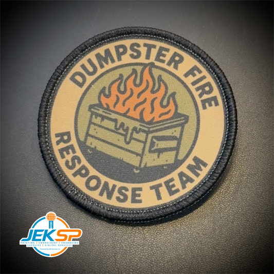 Dumpster Fire Response Team Funny Tactical Morale Patch, 3" Round | Made in USA | VELCRO® Brand Hook Backing