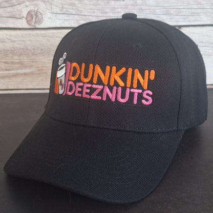 Funny Coffee Embroidered Hat – Dunkin Deez-Nuts Parody Snapback Cap