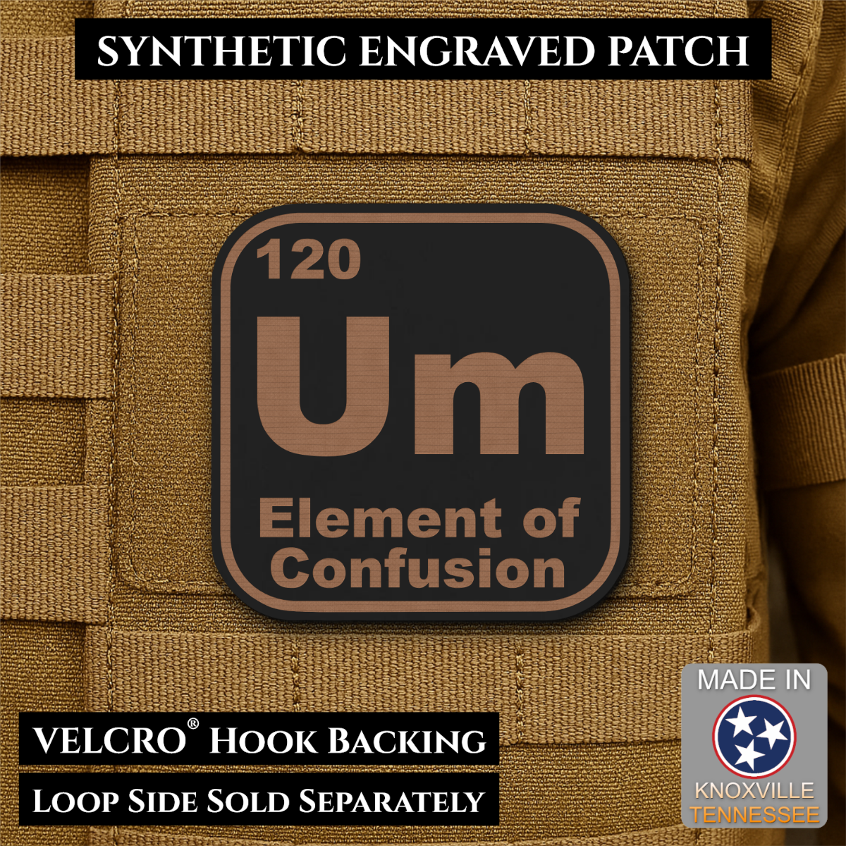 Um, The Element of Confusion Funny Morale Patch, 2.5" | Made in USA | VELCRO® Brand Hook Backing