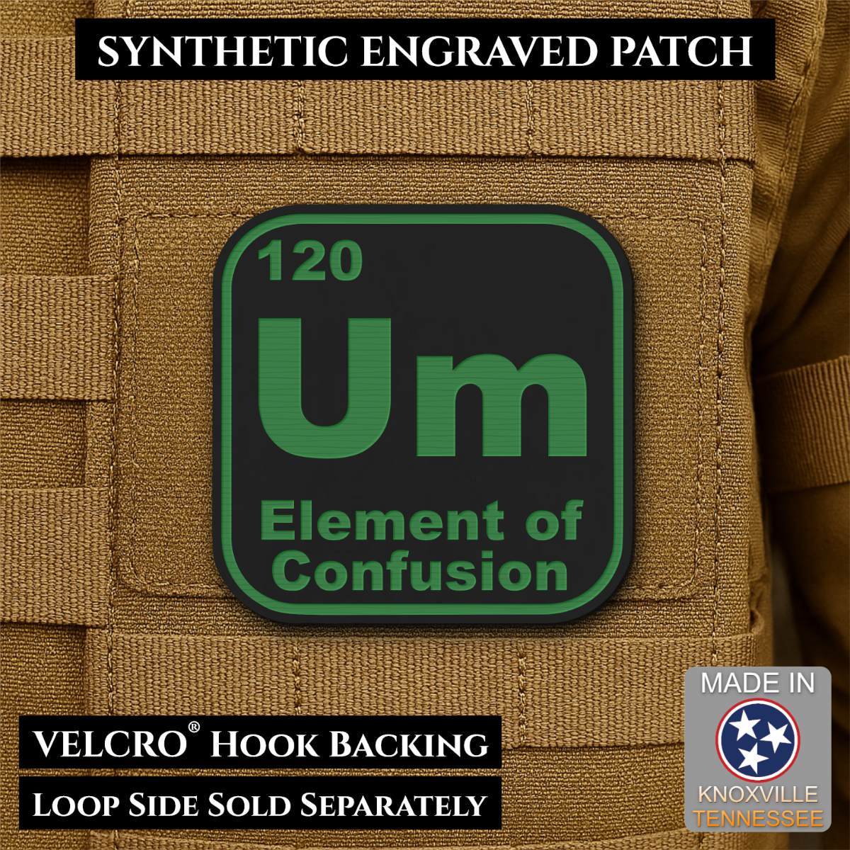 Um, The Element of Confusion Funny Morale Patch, 2.5" | Made in USA | VELCRO® Brand Hook Backing