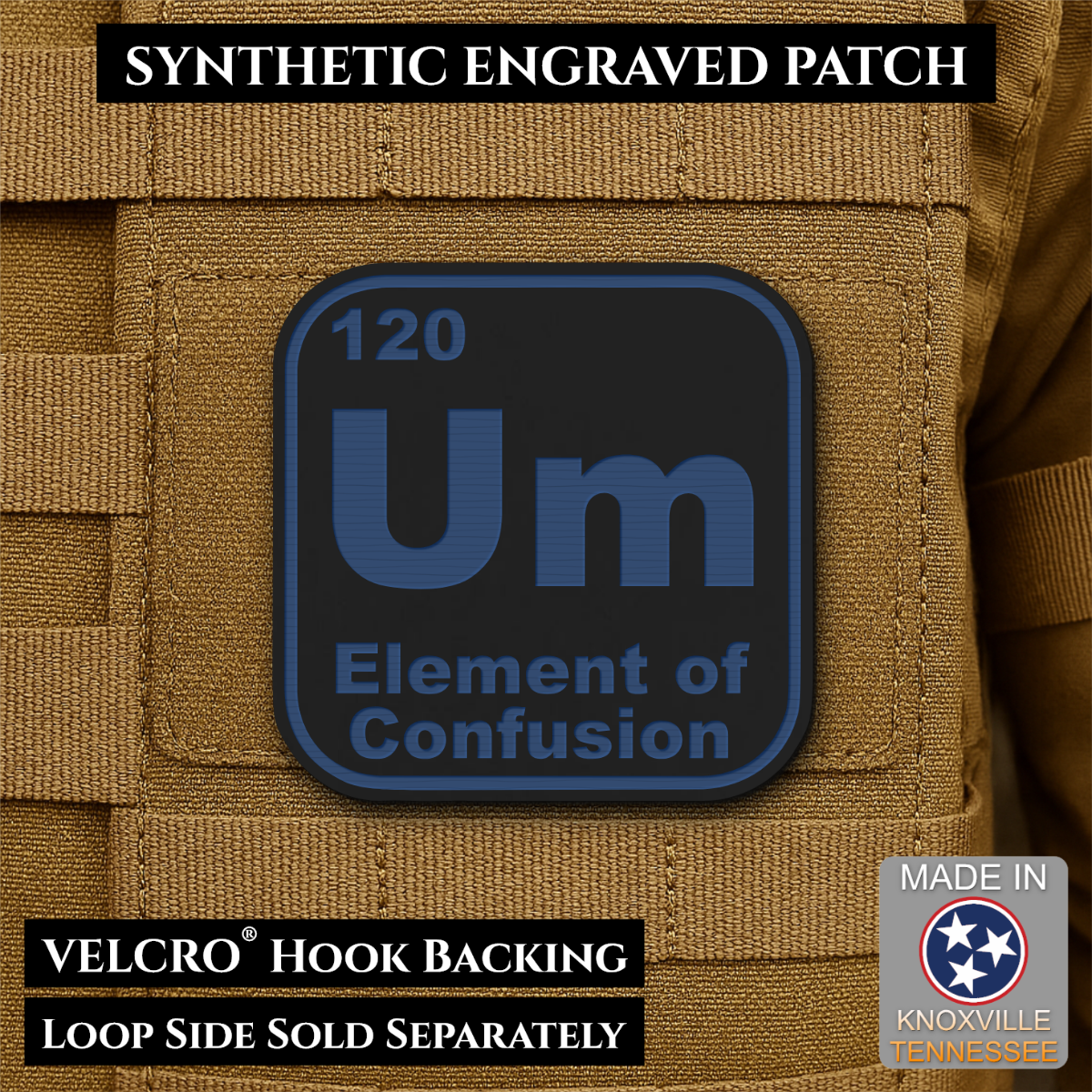 Um, The Element of Confusion Funny Morale Patch, 2.5" | Made in USA | VELCRO® Brand Hook Backing