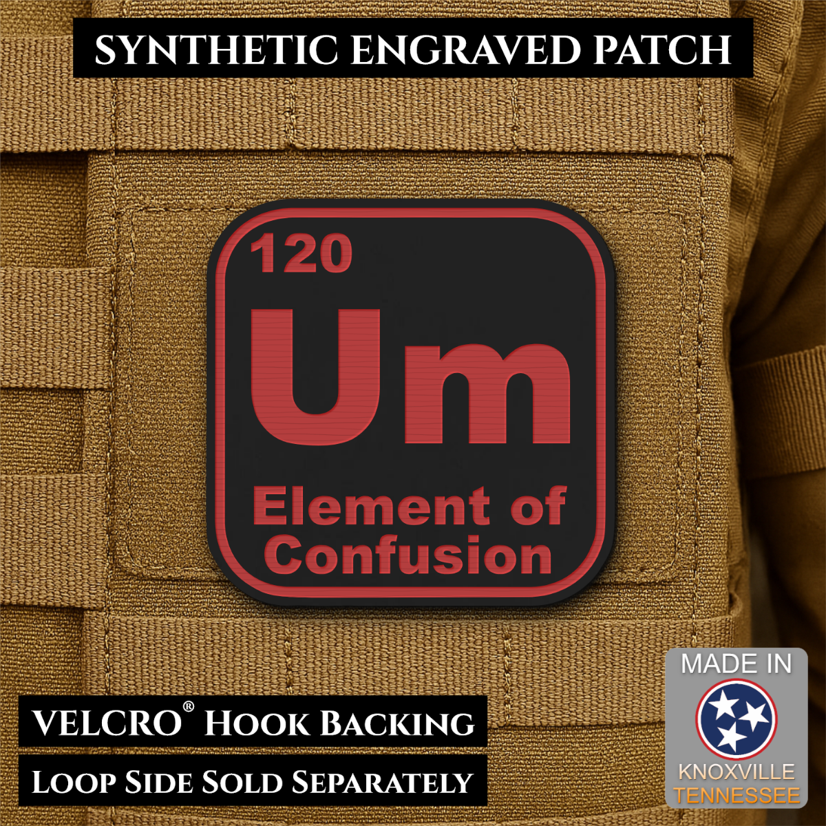 Um, The Element of Confusion Funny Morale Patch, 2.5" | Made in USA | VELCRO® Brand Hook Backing