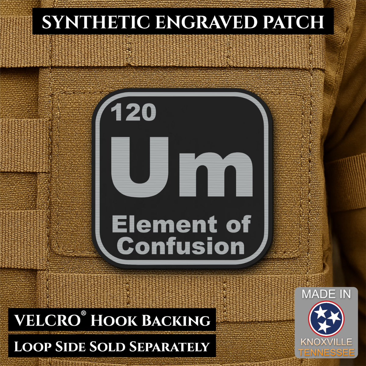 Um, The Element of Confusion Funny Morale Patch, 2.5" | Made in USA | VELCRO® Brand Hook Backing