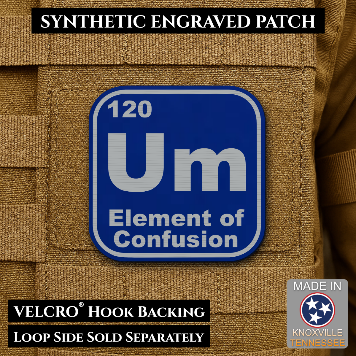 Um, The Element of Confusion Funny Morale Patch, 2.5" | Made in USA | VELCRO® Brand Hook Backing